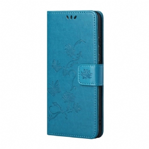 Flip Cover Samsung Galaxy S22 Plus 5G Med Snor Thong Sommerfugle Og Blomster