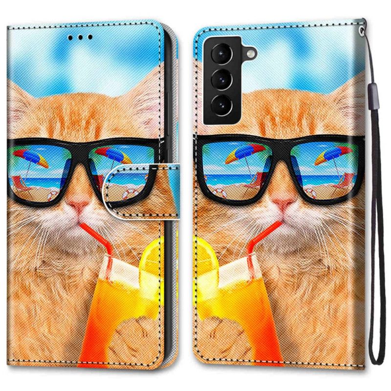 Flip Cover Samsung Galaxy S22 Plus 5G Med Snor Thong Sun Cat