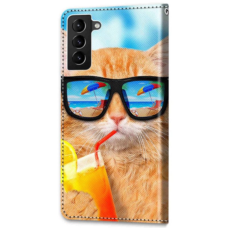 Flip Cover Samsung Galaxy S22 Plus 5G Med Snor Thong Sun Cat