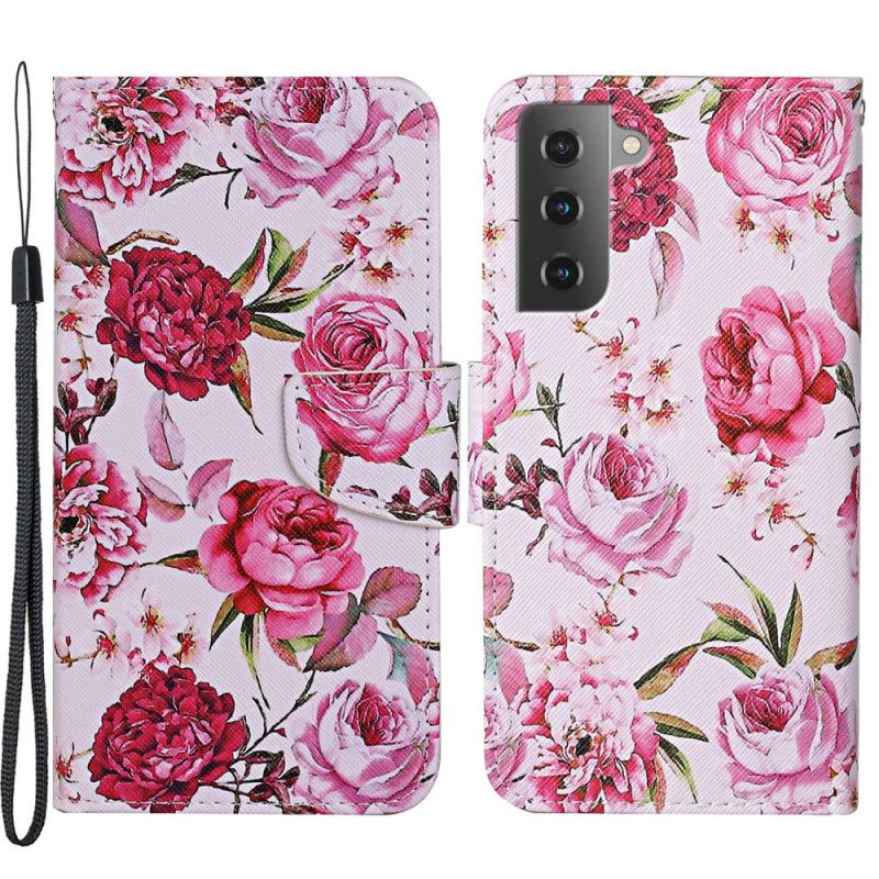 Flip Cover Samsung Galaxy S22 Plus 5G Mestrede Blomster Med Rem