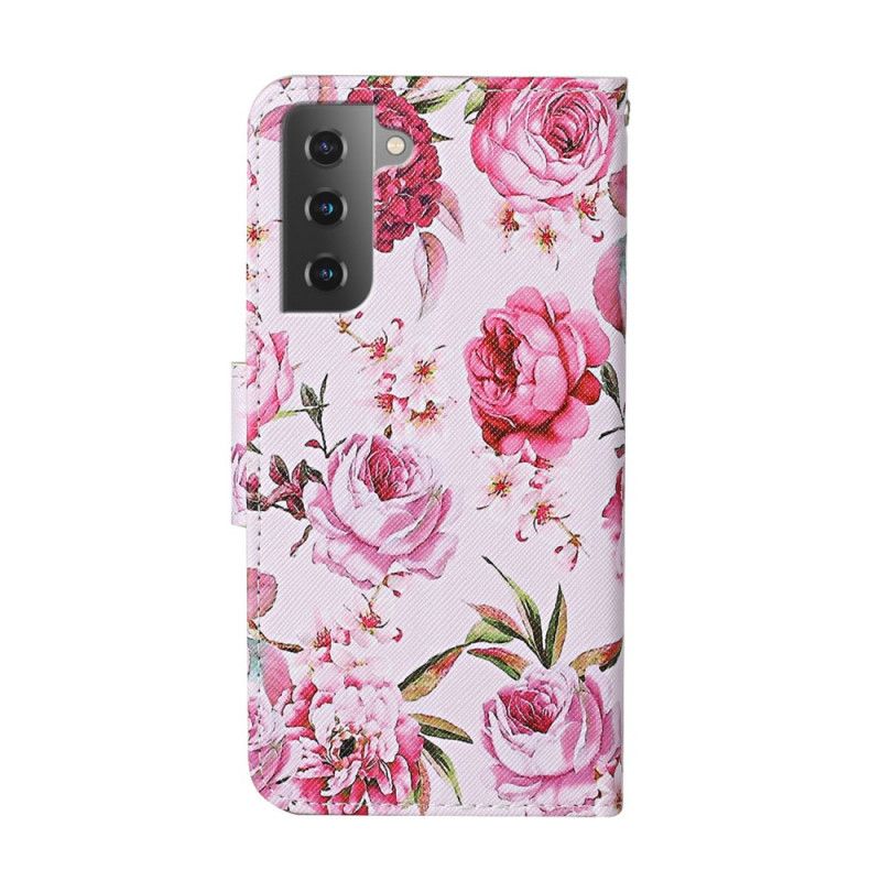 Flip Cover Samsung Galaxy S22 Plus 5G Mestrede Blomster Med Rem