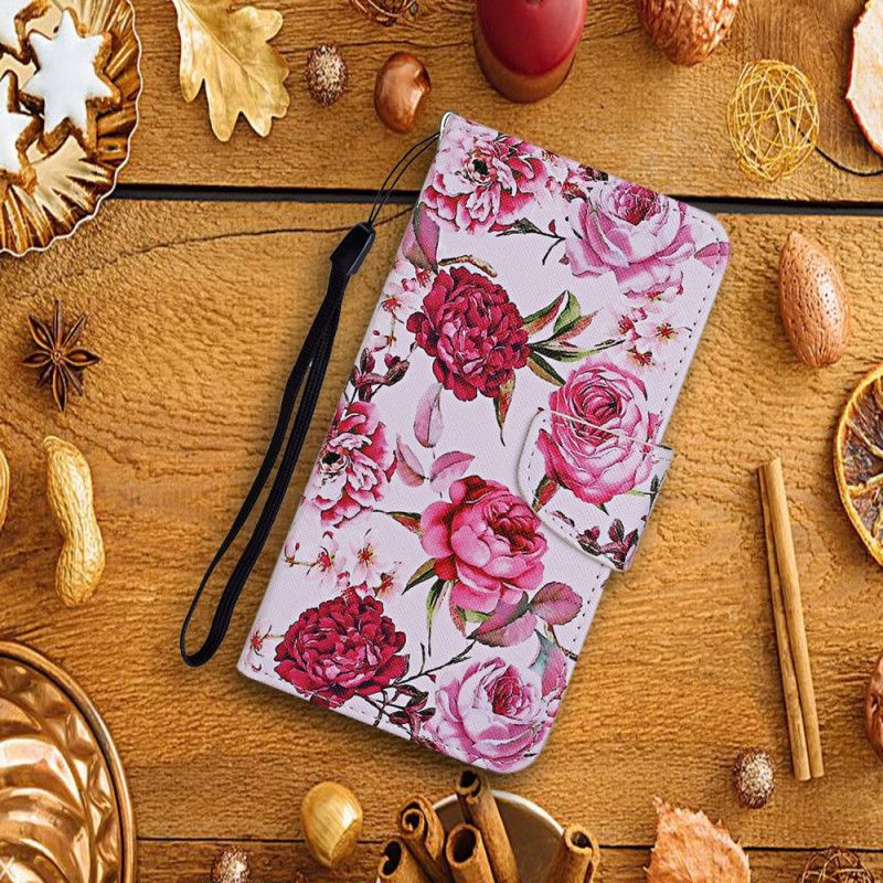 Flip Cover Samsung Galaxy S22 Plus 5G Mestrede Blomster Med Rem