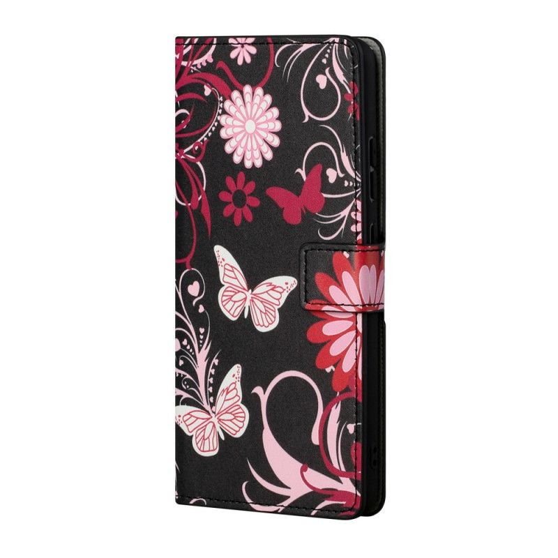 Flip Cover Samsung Galaxy S22 Plus 5G Sommerfugle Og Blomster