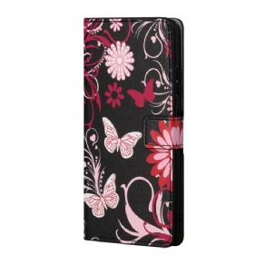 Flip Cover Samsung Galaxy S22 Plus 5G Sommerfugle Og Blomster