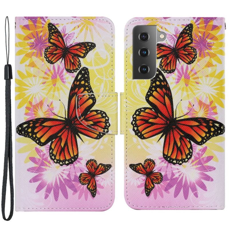 Flip Cover Samsung Galaxy S22 Plus 5G Sommerfugle Og Sommerblomster