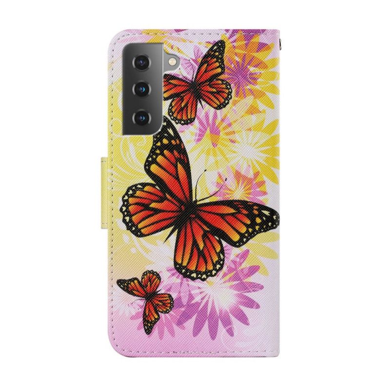 Flip Cover Samsung Galaxy S22 Plus 5G Sommerfugle Og Sommerblomster