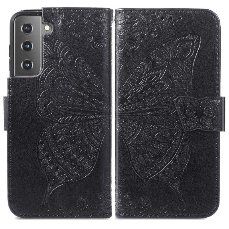 Flip Cover Samsung Galaxy S22 Plus 5G Sommerfugledesign Med Snor