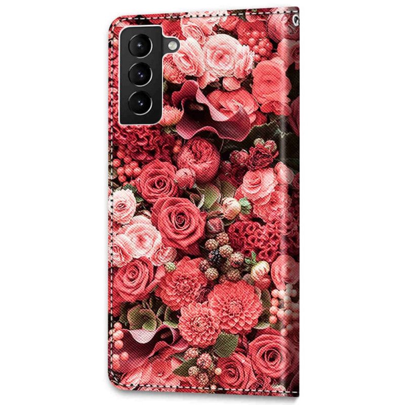 Læder Cover Samsung Galaxy S22 Plus 5G Blomsterromantik