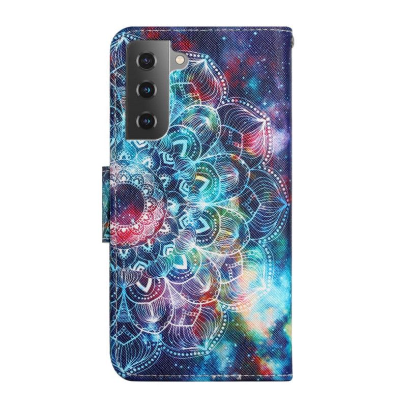 Læder Cover Samsung Galaxy S22 Plus 5G Med Snor Flashy Halv Mandala Med Rem