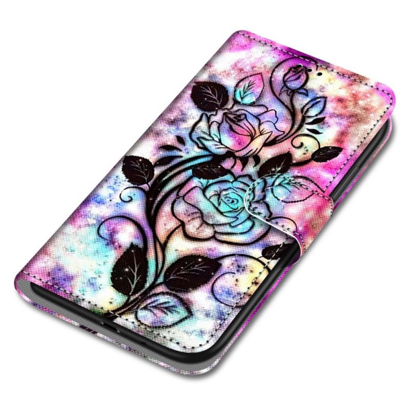 Læder Cover Samsung Galaxy S22 Plus 5G Neonblomster