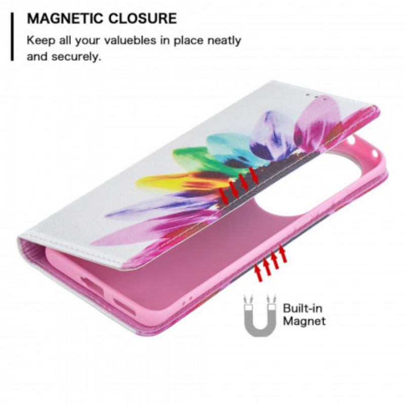 Cover Huawei P50 Pro Flip Cover Akvarelblomst