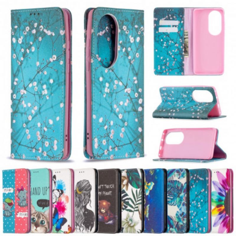 Cover Huawei P50 Pro Flip Cover Blomstrende Grene