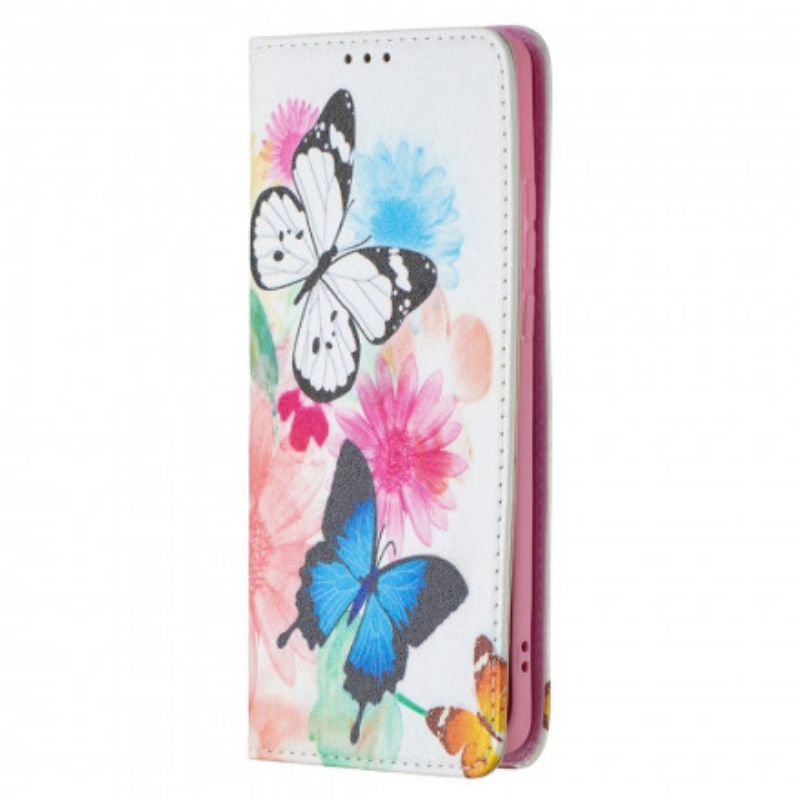 Cover Huawei P50 Pro Flip Cover Farverige Sommerfugle