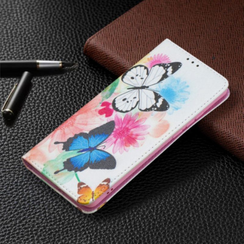 Cover Huawei P50 Pro Flip Cover Farverige Sommerfugle