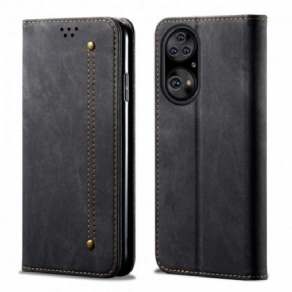 Cover Huawei P50 Pro Flip Cover Imiteret Læder Jeans Tekstur