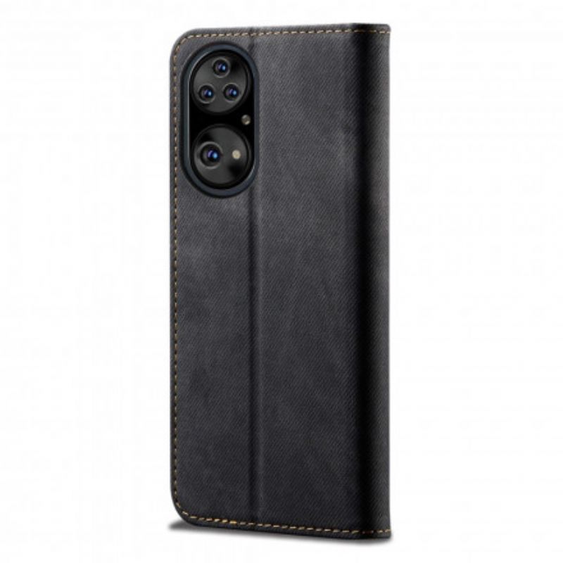 Cover Huawei P50 Pro Flip Cover Imiteret Læder Jeans Tekstur