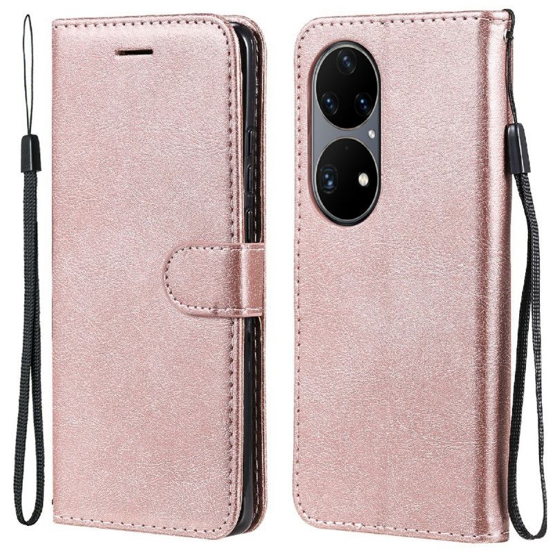 Flip Cover Huawei P50 Pro Med Snor Lædereffektrem