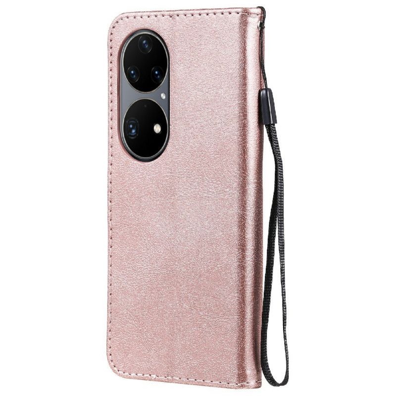 Flip Cover Huawei P50 Pro Med Snor Lædereffektrem