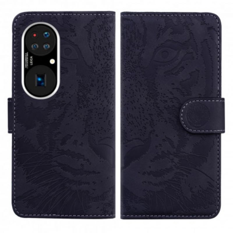 Flip Cover Huawei P50 Pro Tiger Ansigtstryk