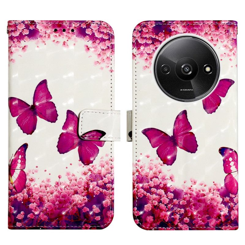 Flip Cover Poco C61 Pink Sommerfugle