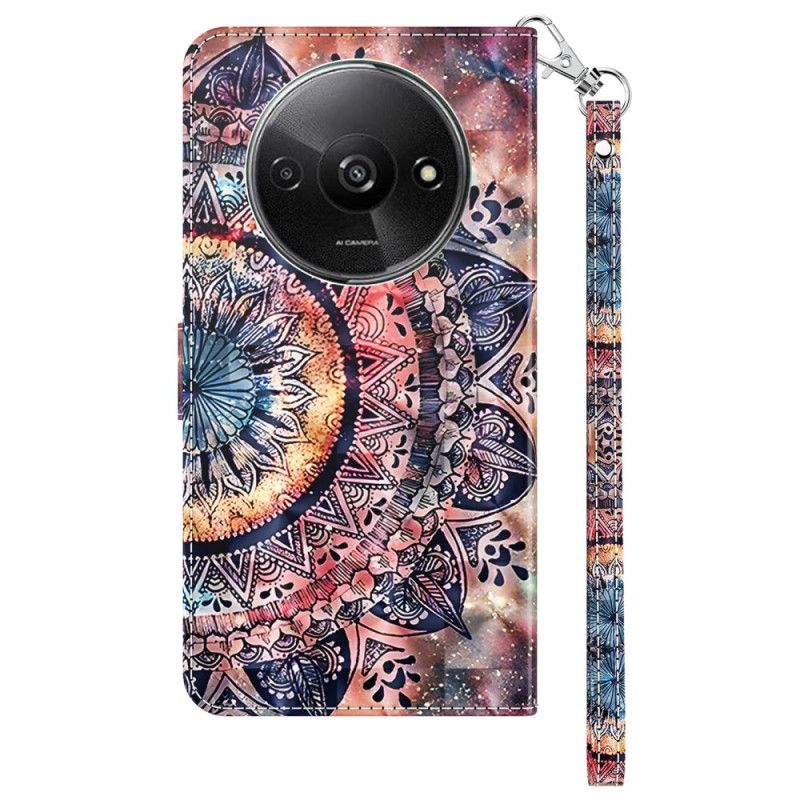 Læder Cover Poco C61 Telefon Etui Farverig Mandala Med Rem