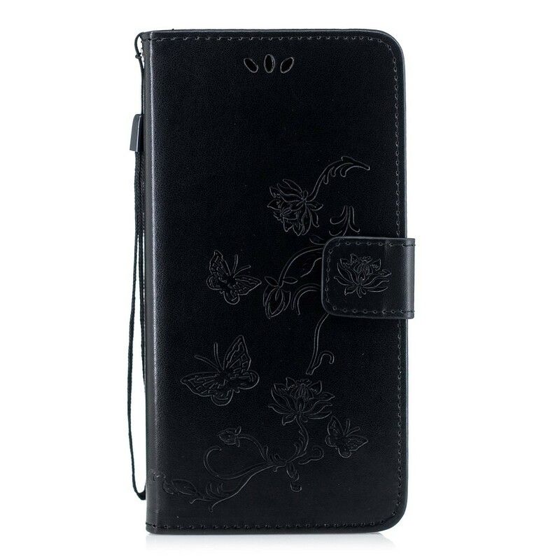 Flip Cover Huawei P Smart Z / Honor 9X Med Snor Thong Sommerfugle Og Blomster