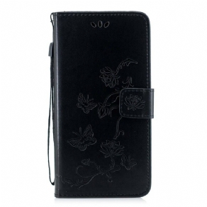 Flip Cover Huawei P Smart Z / Honor 9X Med Snor Thong Sommerfugle Og Blomster