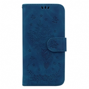 Flip Cover Xiaomi Redmi Note 12 4G Med Snor Strappy Roser Og Sommerfugle