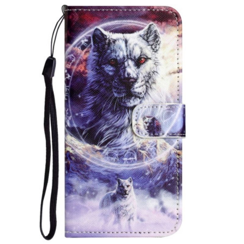 Flip Cover Xiaomi Redmi Note 12 4G Med Snor Strappy Snow Wolf