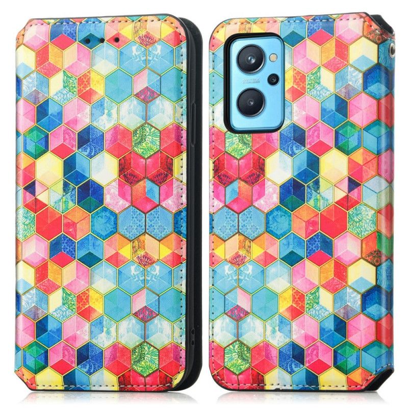 Cover Realme 9i Flip Cover Caseoo Farverigt Geometrisk Mønster