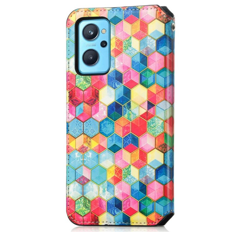 Cover Realme 9i Flip Cover Caseoo Farverigt Geometrisk Mønster