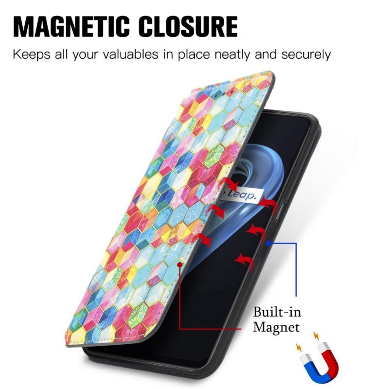 Cover Realme 9i Flip Cover Caseoo Farverigt Geometrisk Mønster