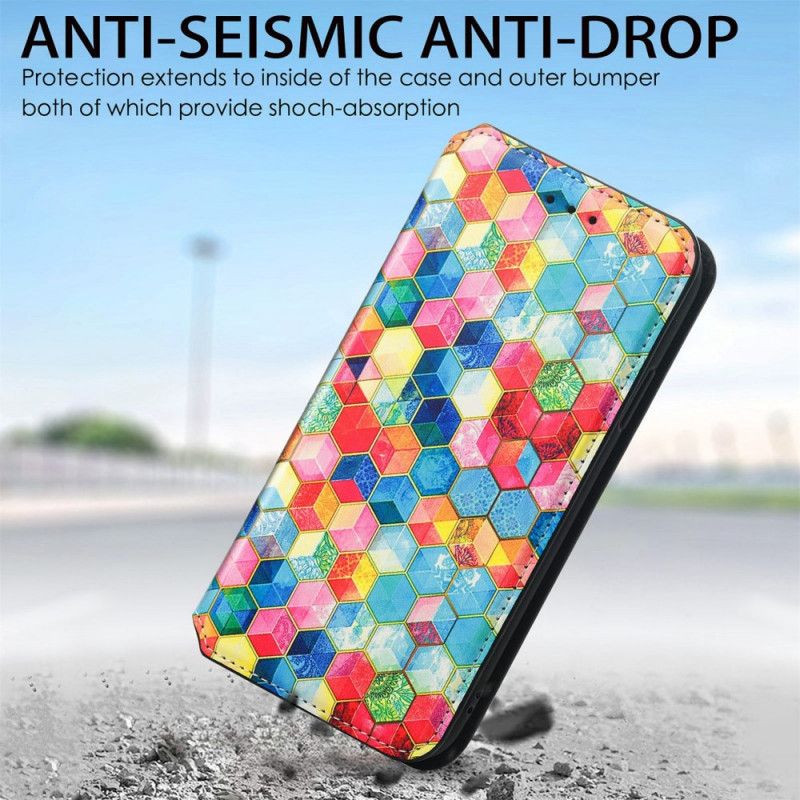 Cover Realme 9i Flip Cover Caseoo Farverigt Geometrisk Mønster