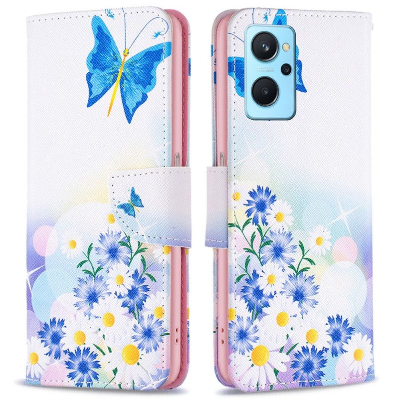 Flip Cover Realme 9i Pastelsommerfugl Og Blomster