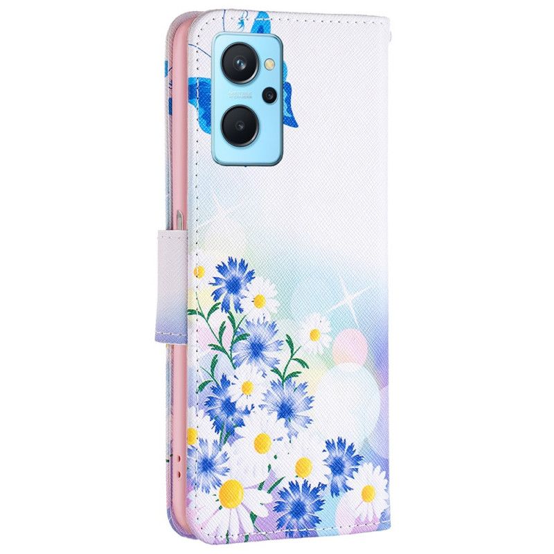 Flip Cover Realme 9i Pastelsommerfugl Og Blomster