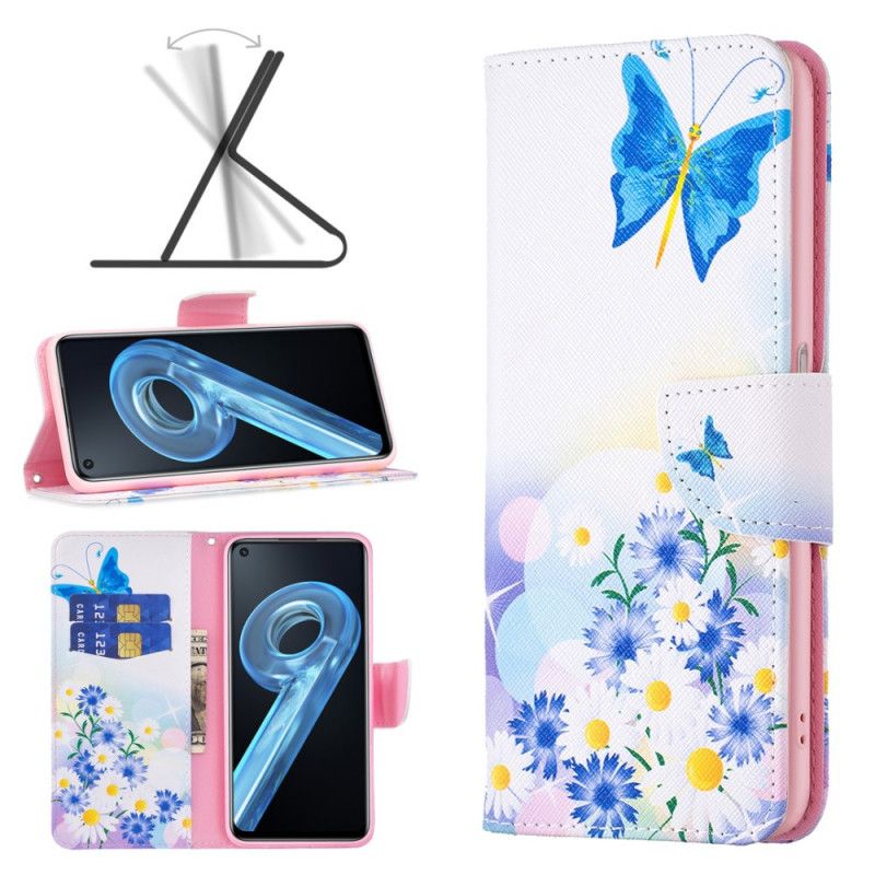 Flip Cover Realme 9i Pastelsommerfugl Og Blomster