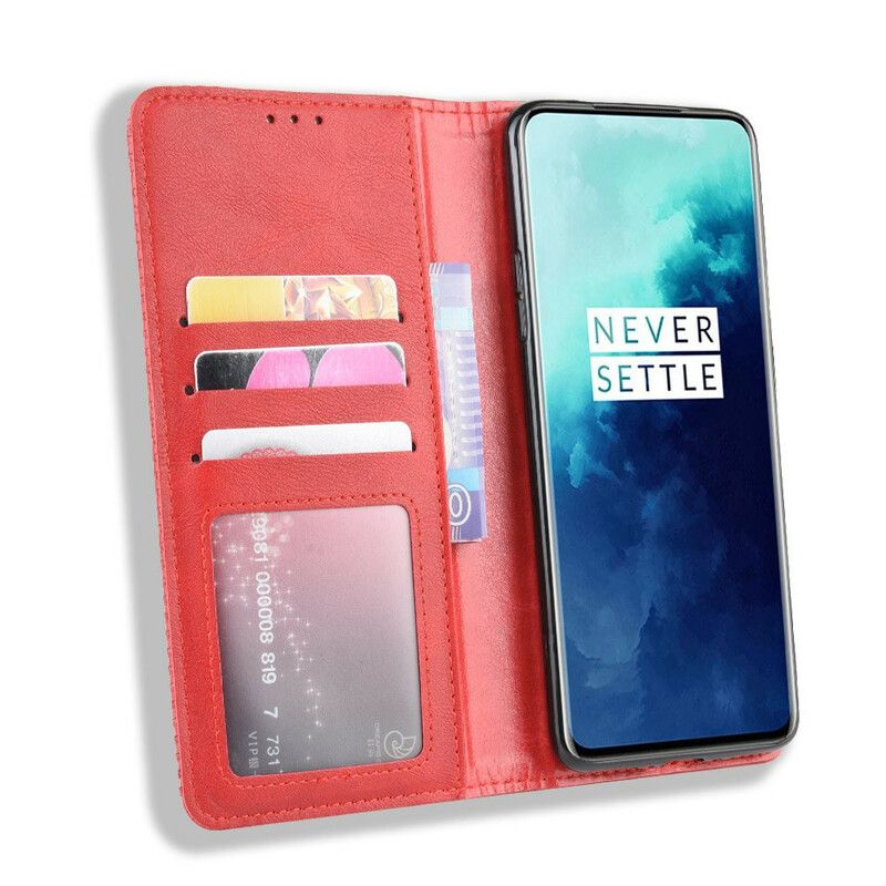 Cover OnePlus 7T Pro Flip Cover Vintage Stiliseret Lædereffekt