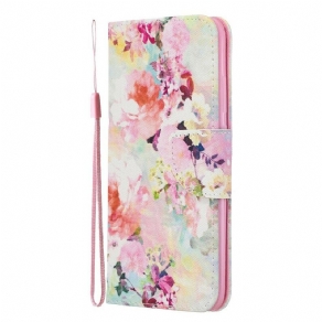 Flip Cover Honor 20 Lite / 20e Med Snor Blomsteropdagelse Med Rem