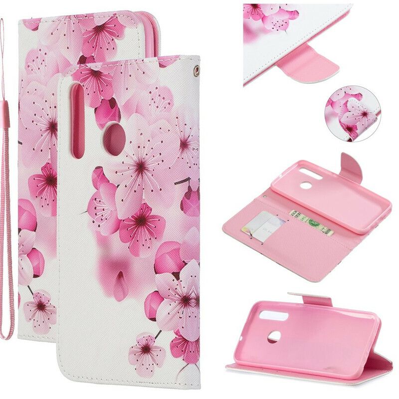 Flip Cover Honor 20 Lite / 20e Med Snor Blomsteropdagelse Med Rem