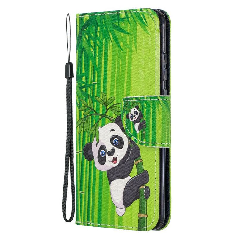 Læder Cover Honor 20 Lite / 20e Med Snor Panda På Bambusrem