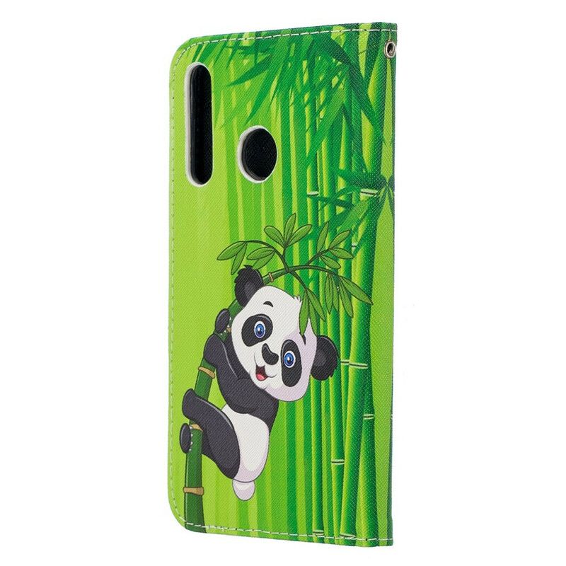 Læder Cover Honor 20 Lite / 20e Med Snor Panda På Bambusrem