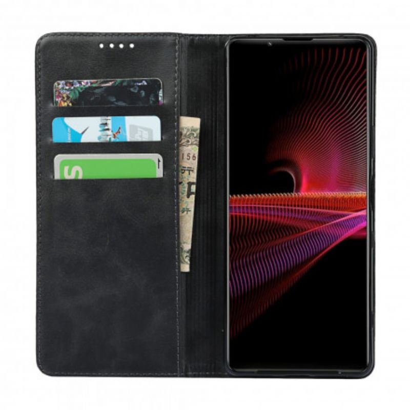 Cover Sony Xperia 1 III Flip Cover Klassisk Ægte Læder