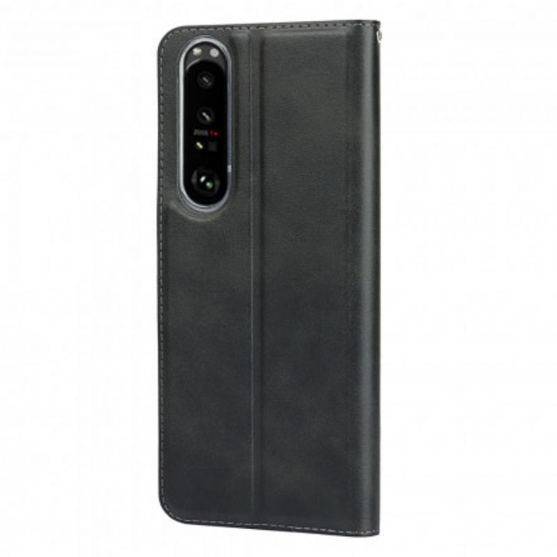 Cover Sony Xperia 1 III Med Snor Flip Cover Imiteret Læderklasserem