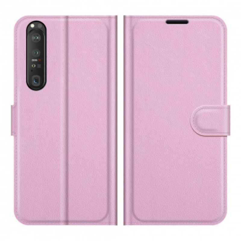 Flip Cover Sony Xperia 1 III Klassisk Litchieffekt