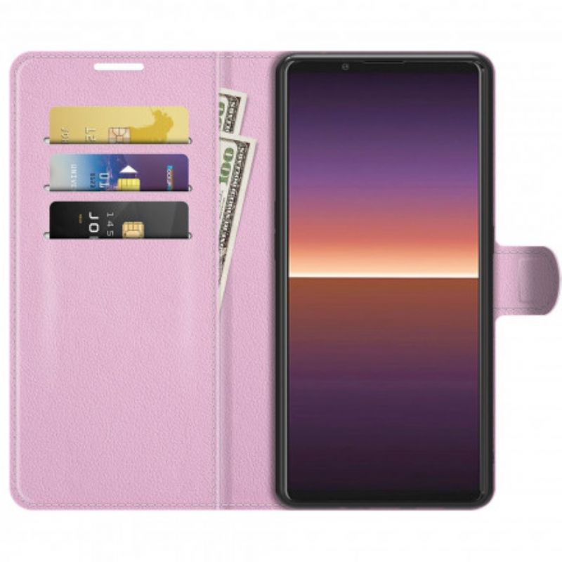 Flip Cover Sony Xperia 1 III Klassisk Litchieffekt