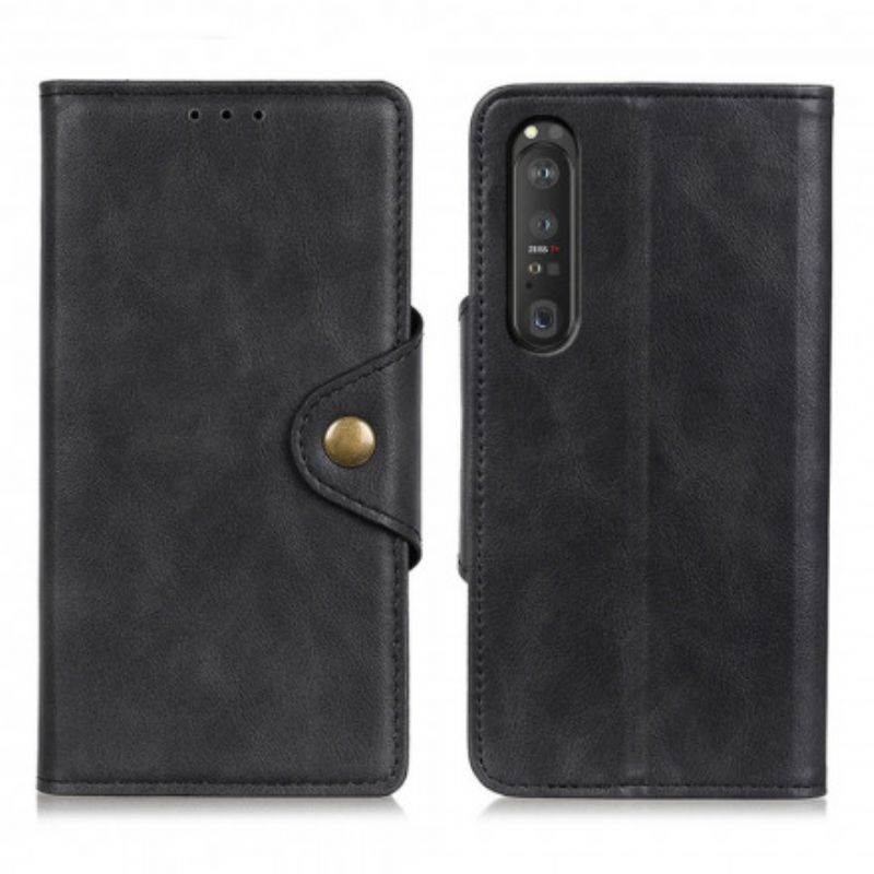 Flip Cover Sony Xperia 1 III Vintage Knap I Kunstlæder