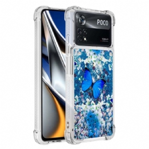 Cover Poco X4 Pro 5G Blå Glitter Sommerfugle