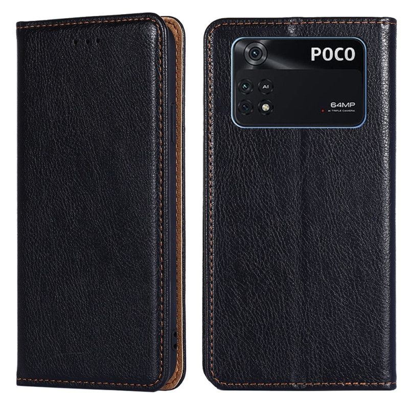 Cover Poco X4 Pro 5G Flip Cover Imiteret Lædersøm