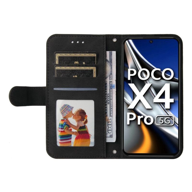 Flip Cover Poco X4 Pro 5G Imiteret Lædernitte Og Rem