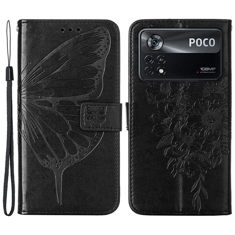 Flip Cover Poco X4 Pro 5G Med Snor Barok Stropsommerfugl